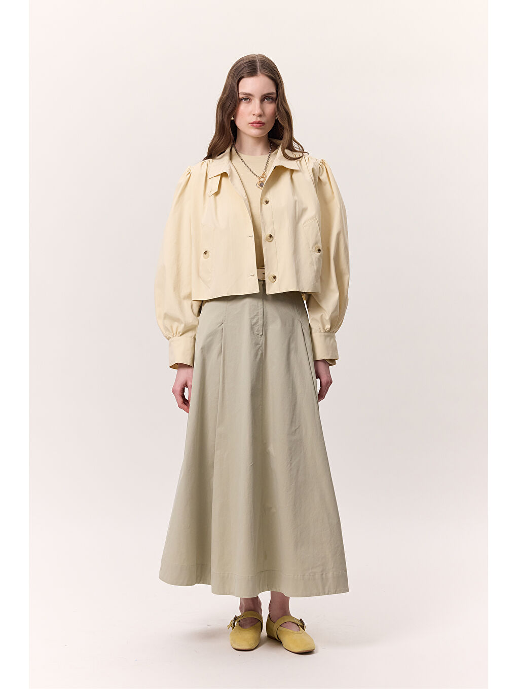 Cep Detaylı Geniş Etek Soft Yeşil-1