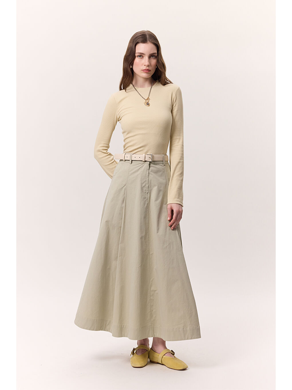 Cep Detaylı Geniş Etek Soft Yeşil-2