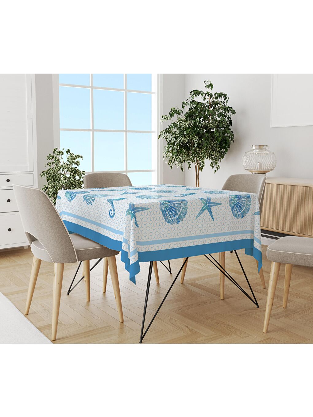 Evmila Karişik Yıldız Ve Deniz Kabuğu Desenli 140x200 Süet Masa Örtüsü