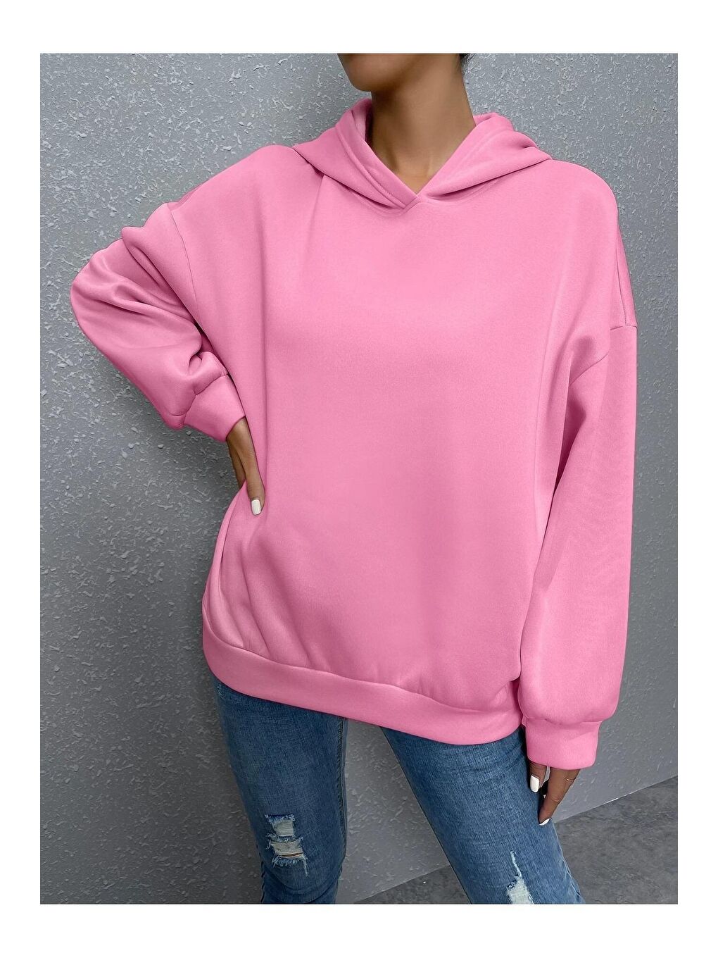 Trendseninle Pembe Kadın PEMBE Ters Düz Nothing Baskılı Oversize Sweatshirt - 1