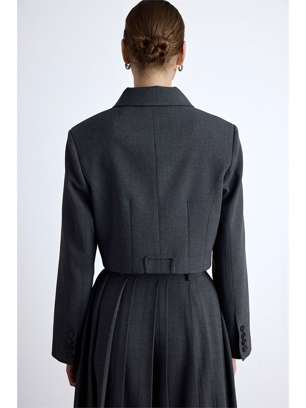 Klasik Kesim Crop Blazer Ceket Antrasit-7