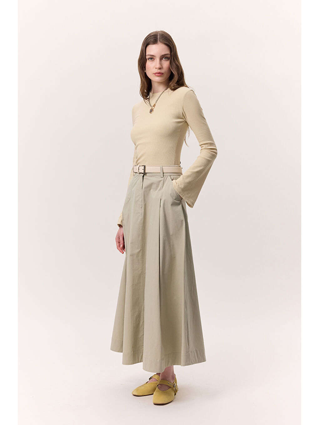 Cep Detaylı Geniş Etek Soft Yeşil-5