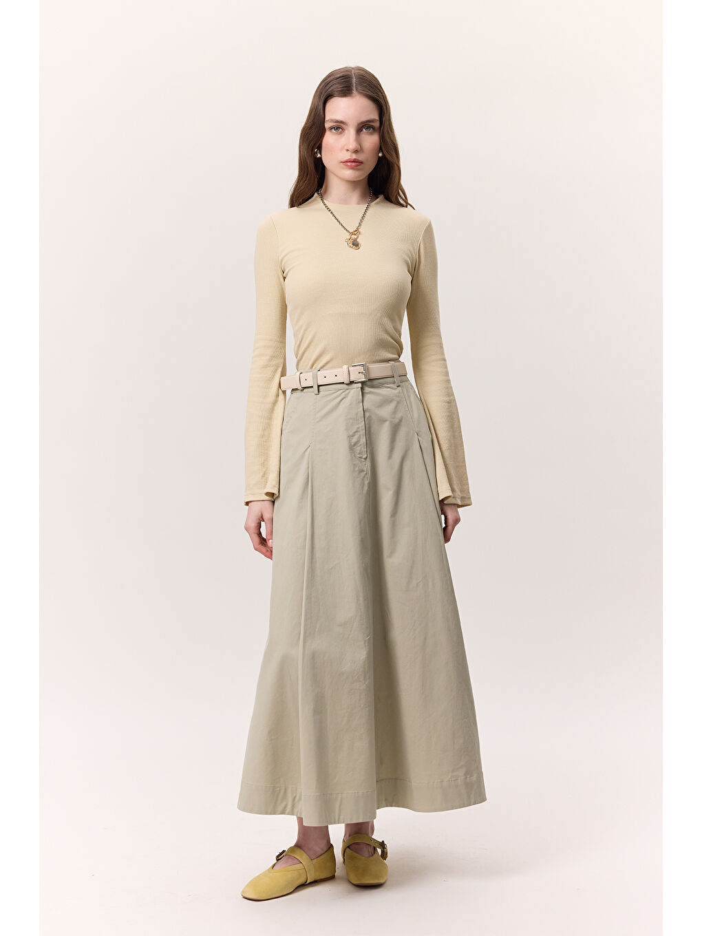 Cep Detaylı Geniş Etek Soft Yeşil-6