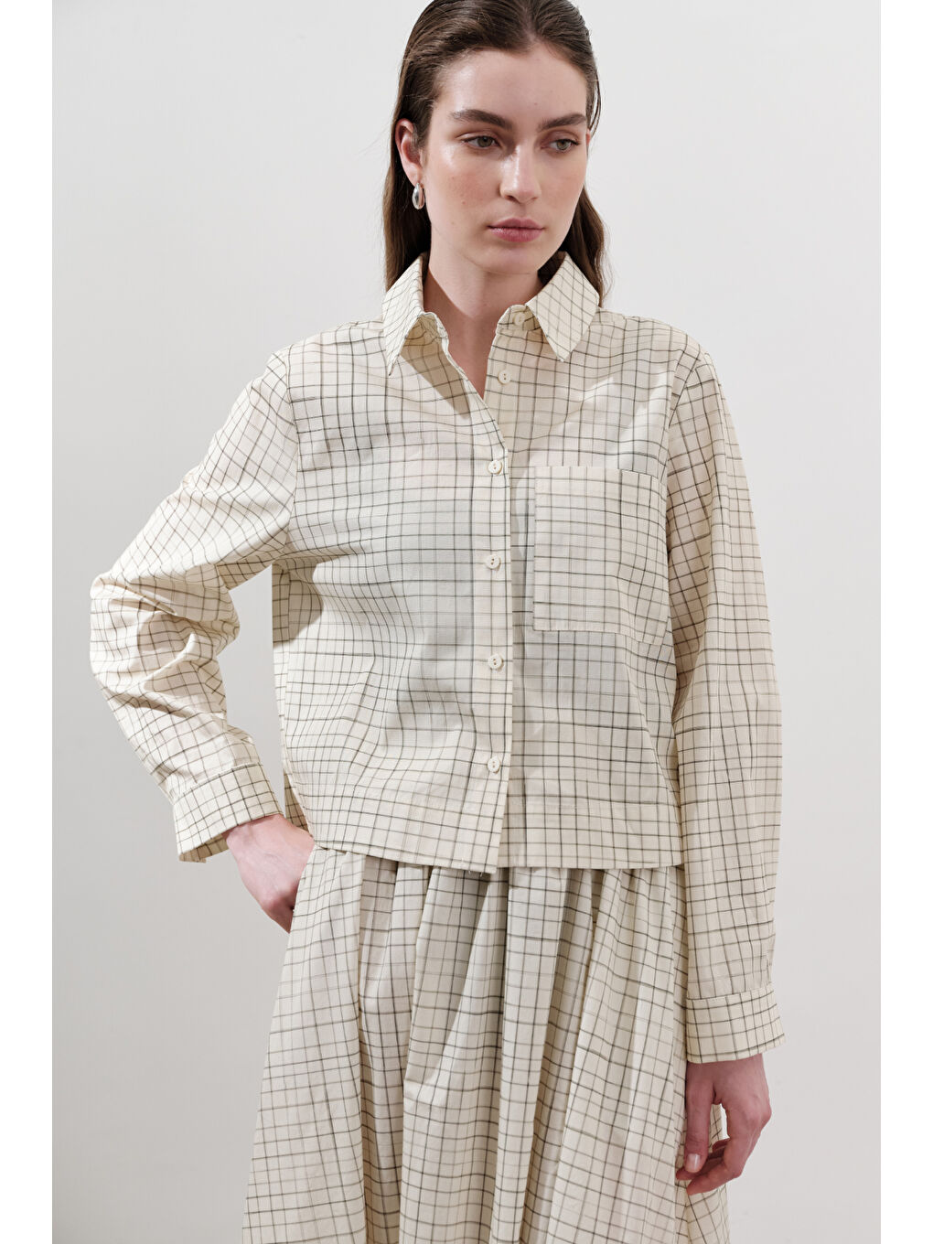 Desenli Poplin Gömlek Sarı-2