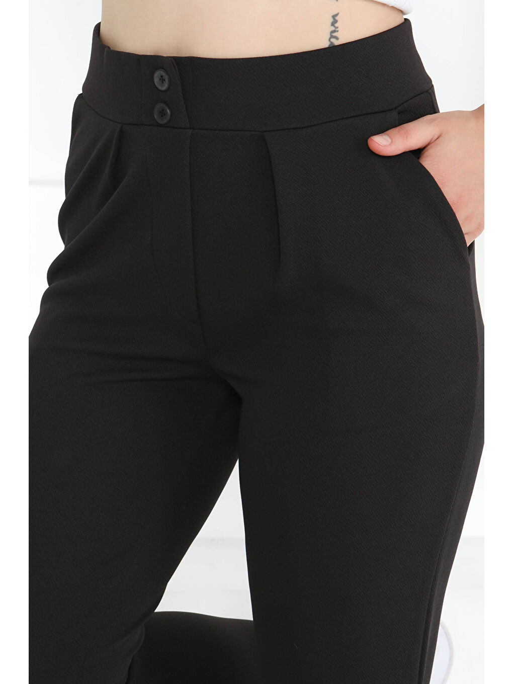 Çift Düğmeli Spor Pantolon Siyah - 27352-2