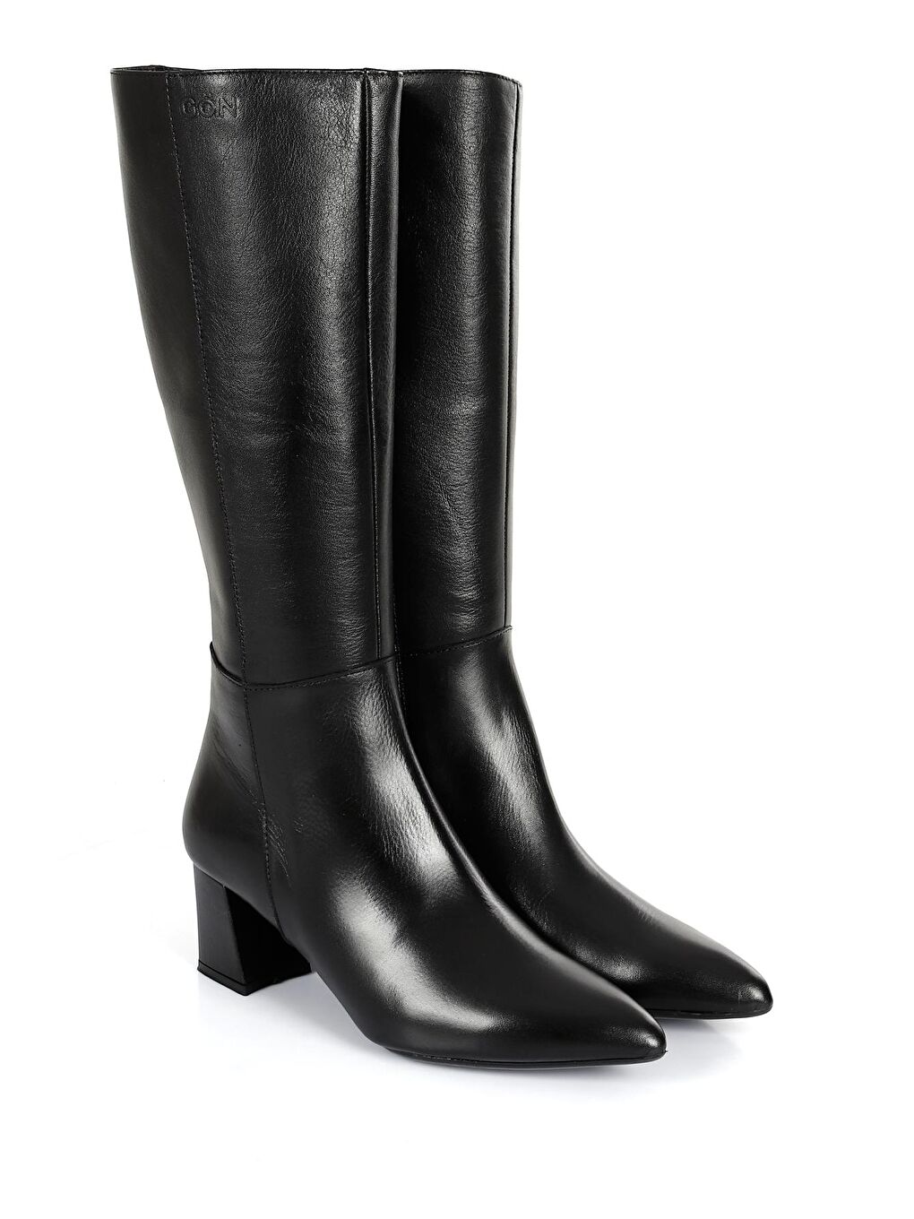 Siyah Hakiki Deri Kadın Topuklu Fermuarlı Çizme 44585-1