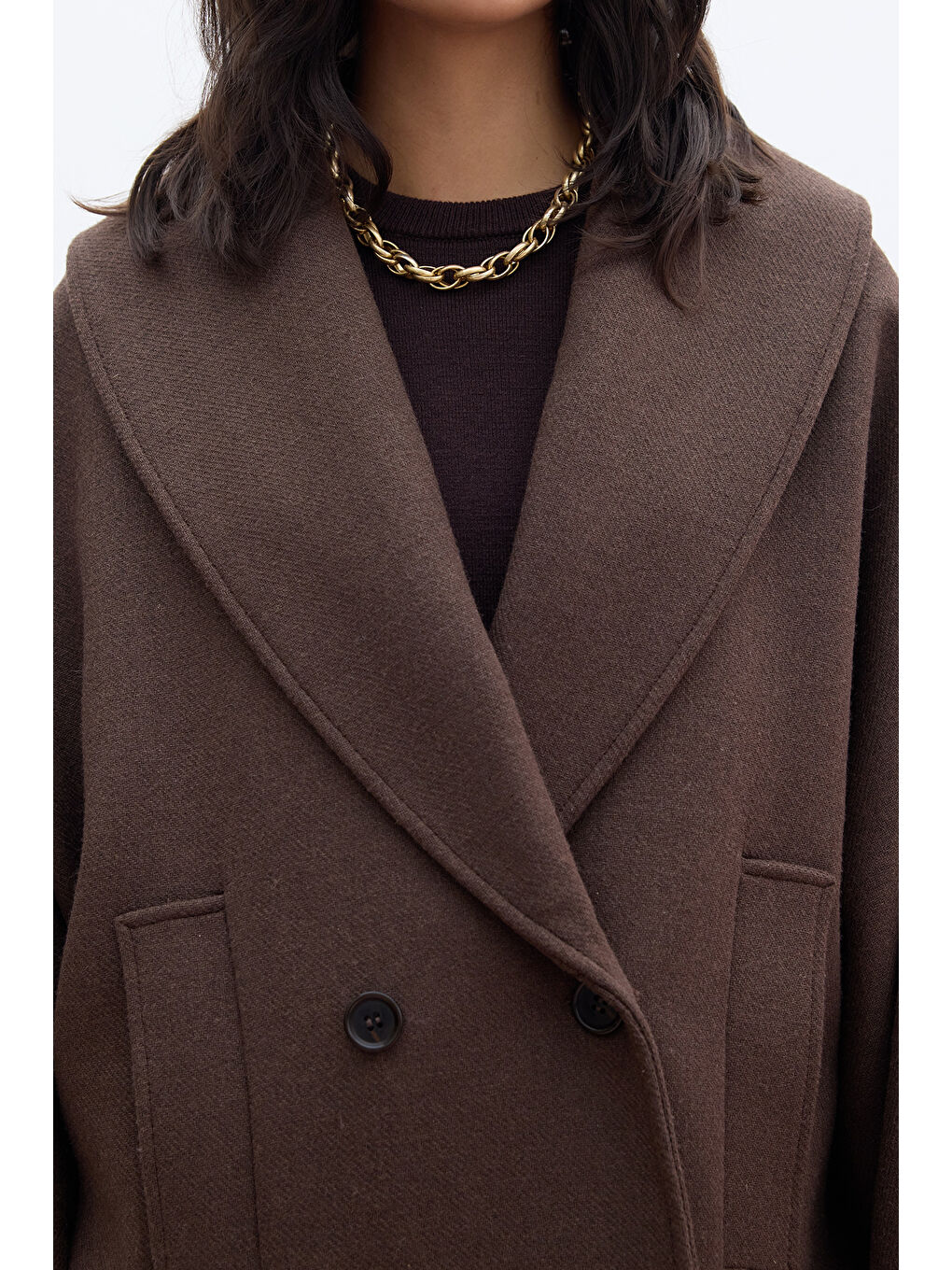 İtalyan Kaşe Kruvaze Kaban Kahverengi-5