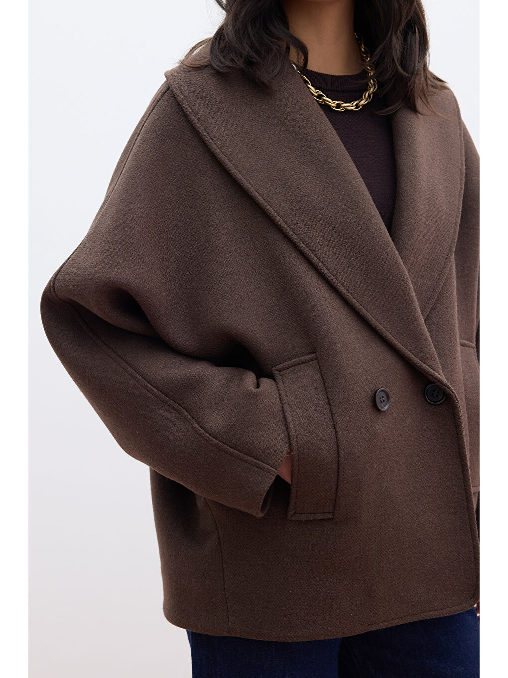 İtalyan Kaşe Kruvaze Kaban Kahverengi-6