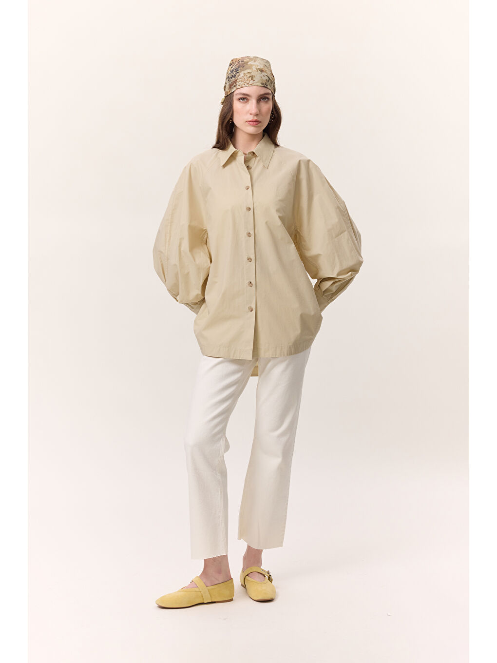 Geniş Kol Detaylı Gömlek Sarı-5