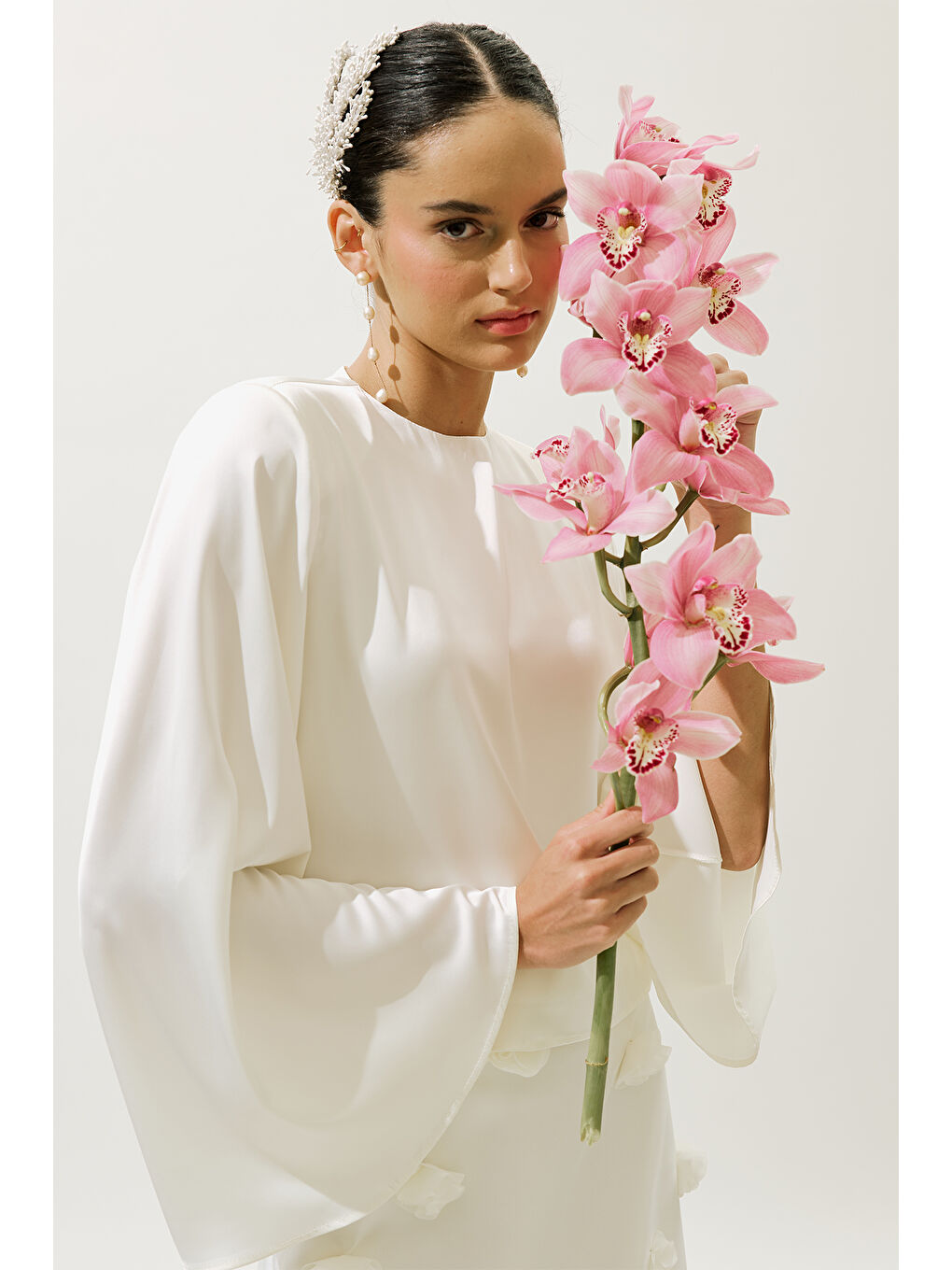 Saten Geniş Kol Bluz Ekru