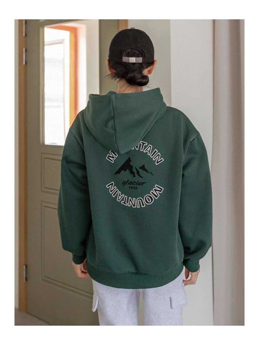 Trendseninle Yeşil Kadın YEŞİL Mountain Glacier Baskılı Kapüşonlu Sweatshirt - 3