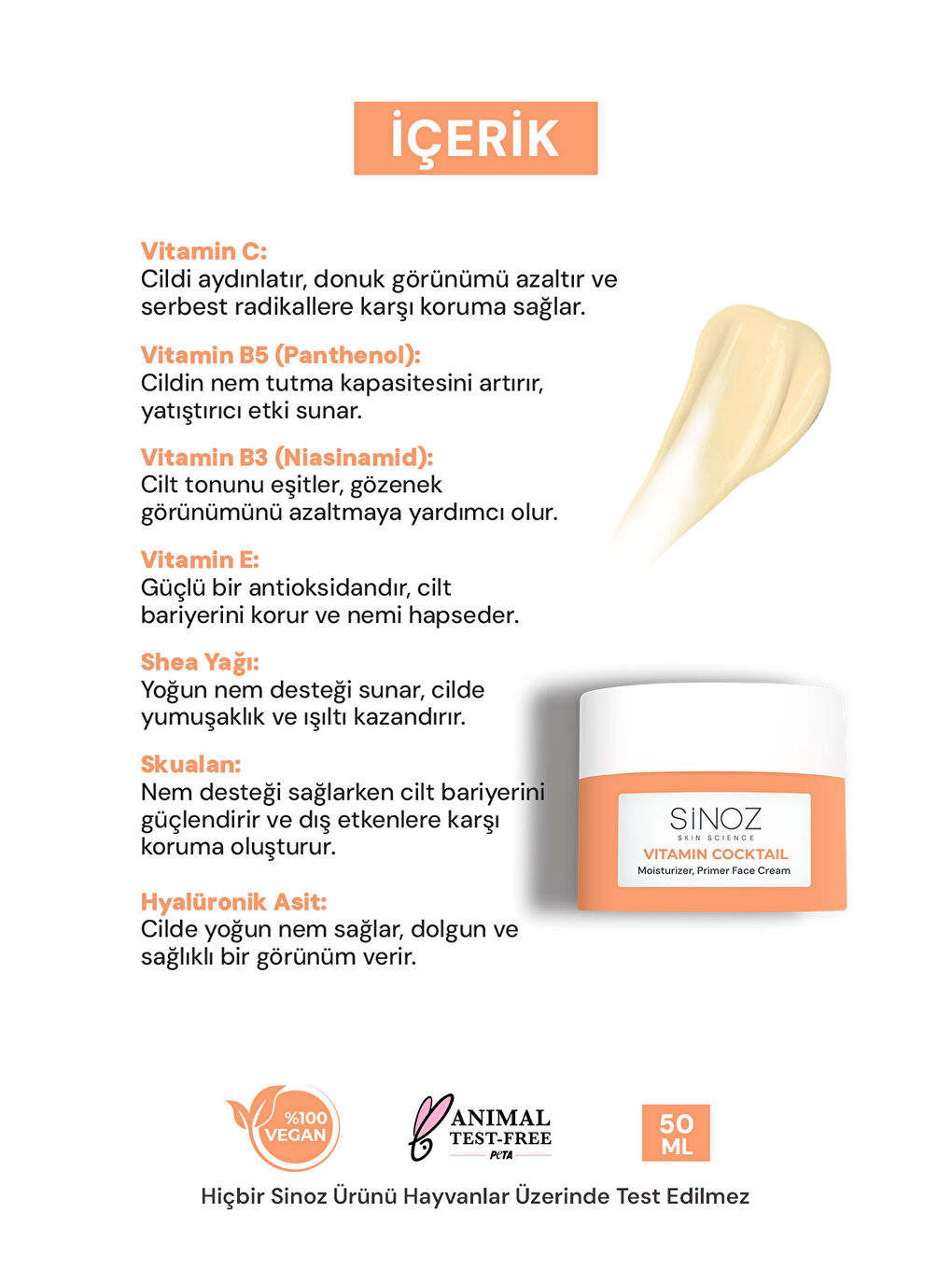 Vitamin Kokteyl-Nemlendirici Besleyici Onarıcı Yüz Kremi (Vitamin C+ B3 +B5 +E) ve Makyaj Bazı 50Ml-2