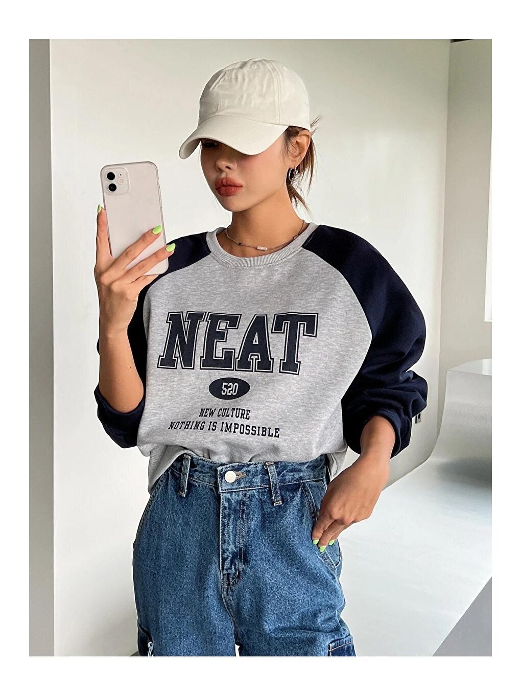 Gri Kadın GRİ Neat 520 Baskılı Oversize Sweatshirt-3