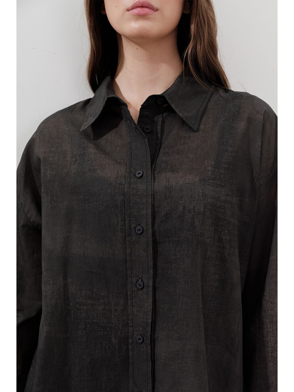 Desenli Pamuklu Hafif Gömlek Antrasit-2