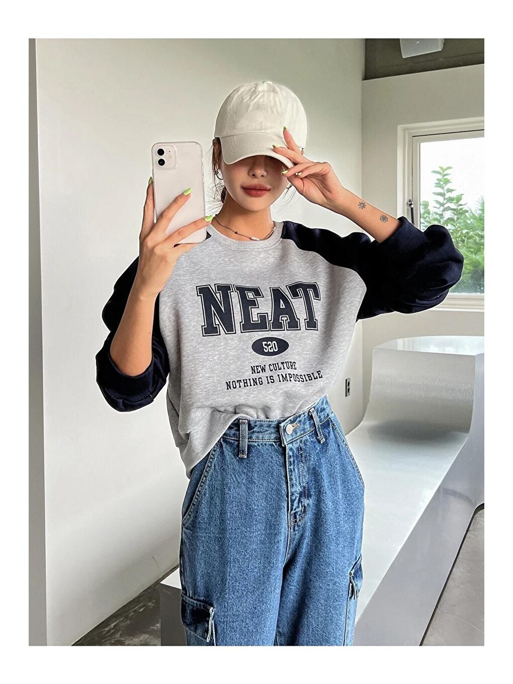 Gri Kadın GRİ Neat 520 Baskılı Oversize Sweatshirt-4