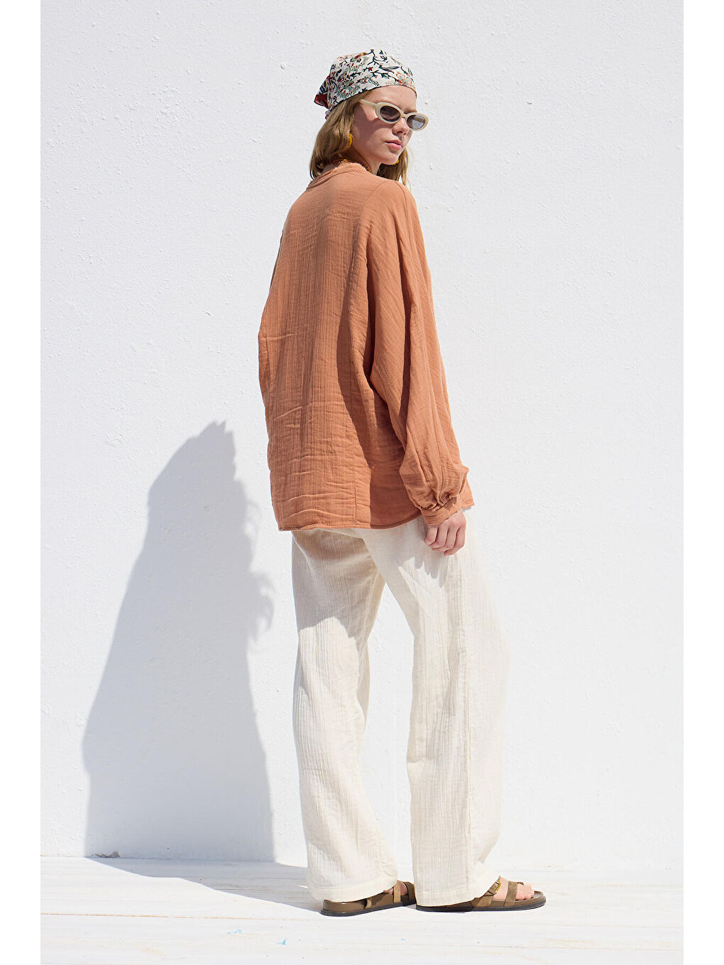 Muslin Düğmeli Gömlek Turuncu-7