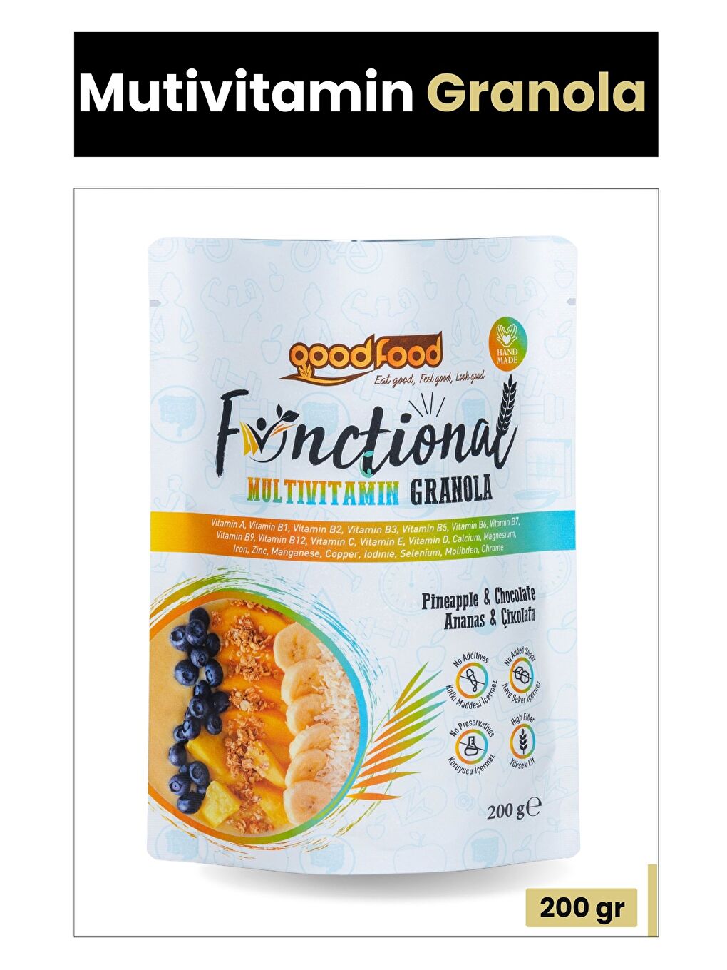 Good Food Ananaslı & Çikolatalı Granola, Yüksek Lifli, Vitaminli & Mineralli 200 g
