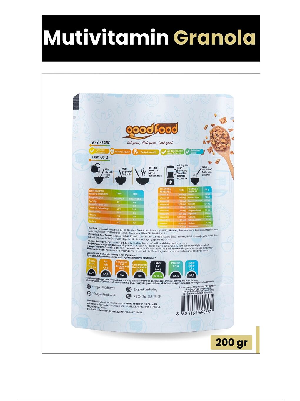 Good Food Ananaslı & Çikolatalı Granola, Yüksek Lifli, Vitaminli & Mineralli 200 g - 1