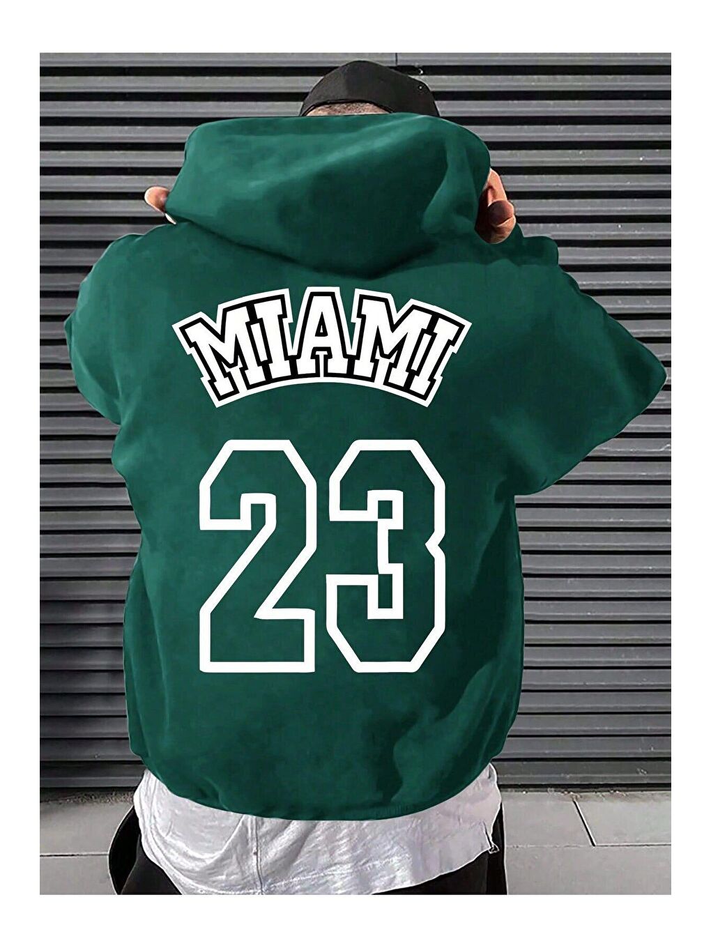 Trendseninle Yeşil Kadın Yeşil Miami 23 Baskılı Kapüşonlu Sweatshirt