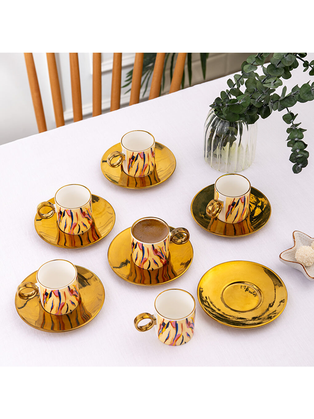 Kahverengi Ahenk 6 Kişilik Kahve Fincan Takımı 90 ml-5