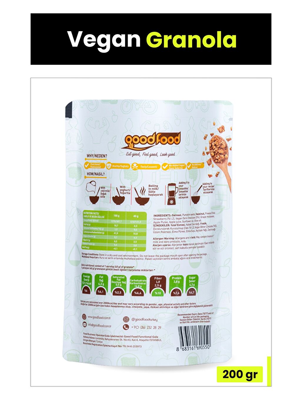 Good Food Vegan Çikolata & Çilek Granola 200 g - 2