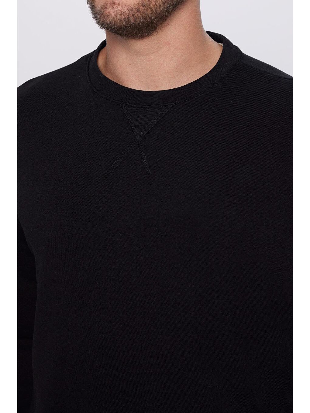 Unisex Oversize Geniş Kesim Pamuklu Basic Siyah Bisiklet Yaka Sweatshirt-3