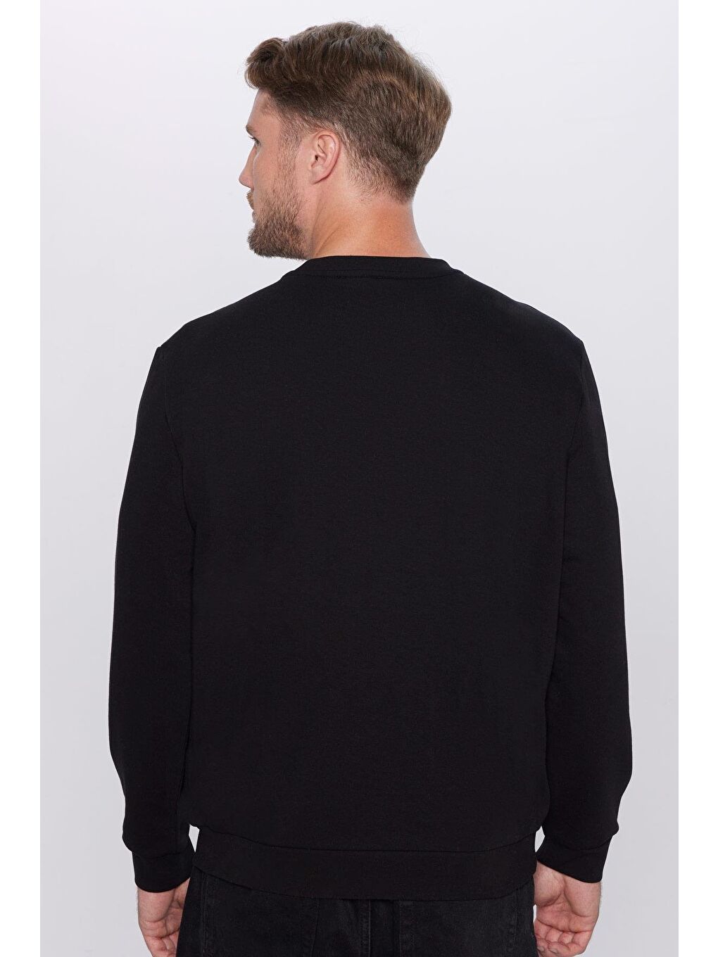 Unisex Oversize Geniş Kesim Pamuklu Basic Siyah Bisiklet Yaka Sweatshirt-4