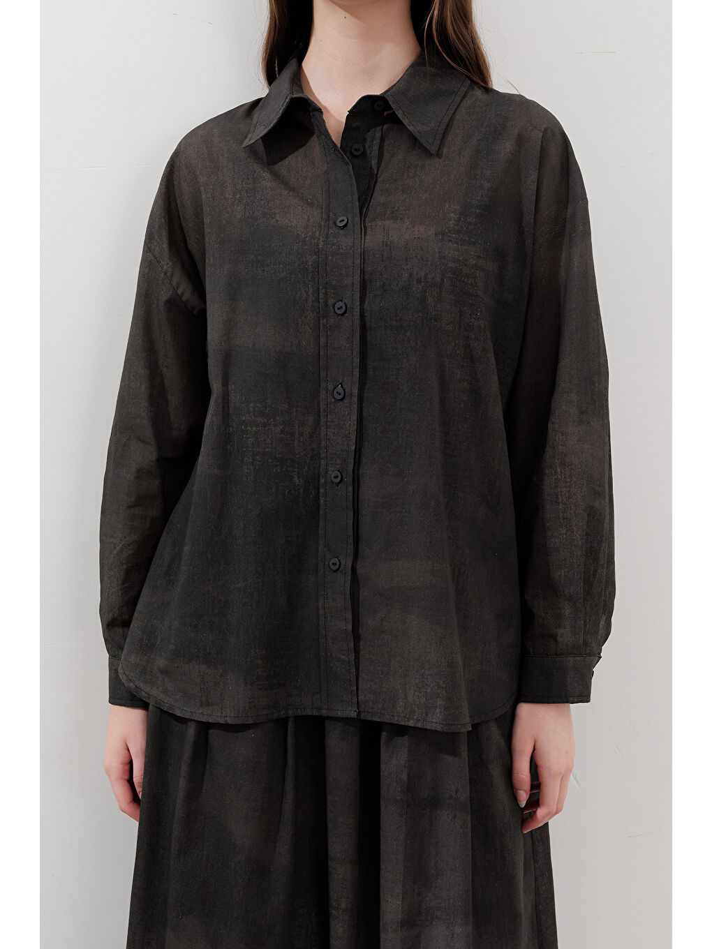 Desenli Pamuklu Hafif Gömlek Antrasit-4