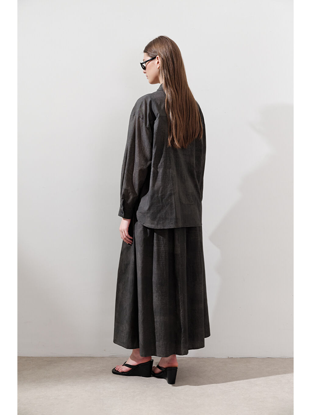 Desenli Pamuklu Hafif Gömlek Antrasit-6