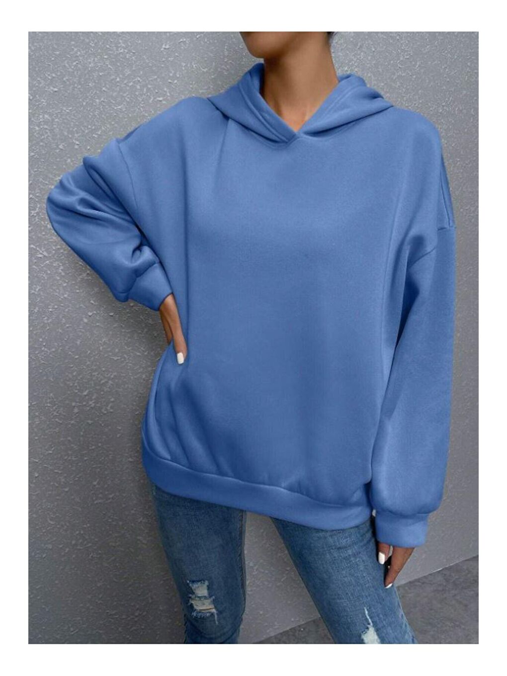 Trendseninle Mavi Kadın MAVİ Ters Düz Nothing Baskılı Oversize Sweatshirt - 4