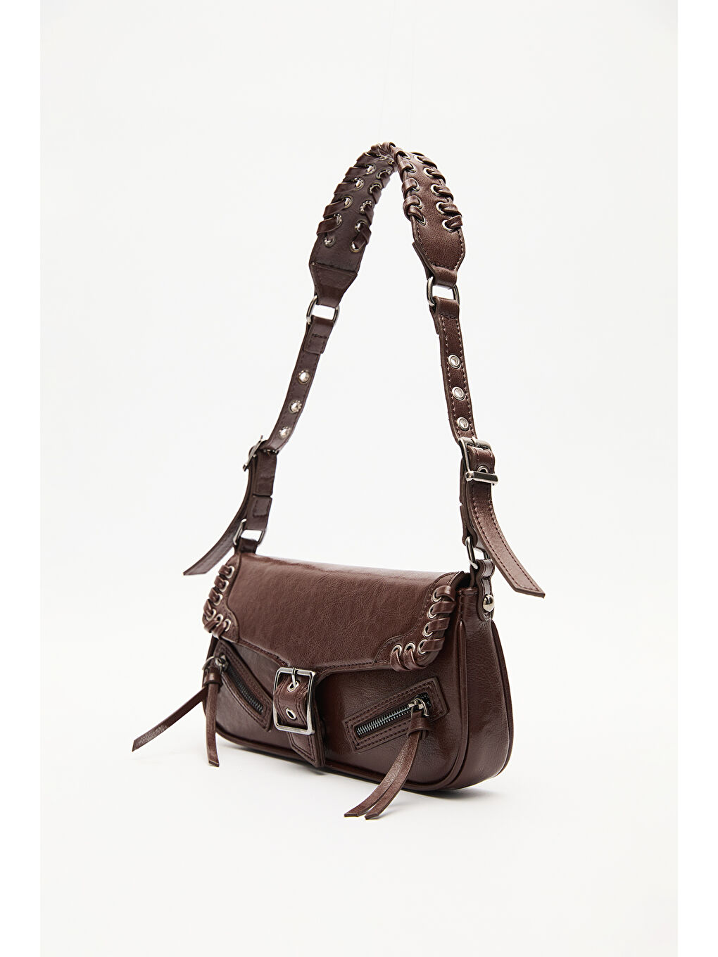 Toka Detaylı Omuz Çantası Kahverengi-4