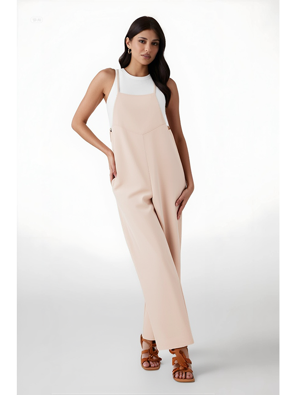 Ekru Kadın Krem Ayarlanabilir Askılı Cepli Bol Paça Bahçıvan Tulum HZL22S-BD170191