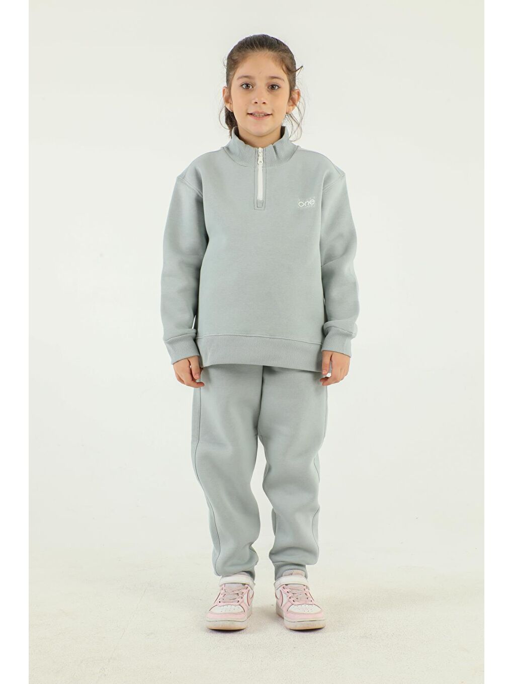 Mavi Dik Yaka Baskı Detaylı Kız Çocuk Eşofman Takımı