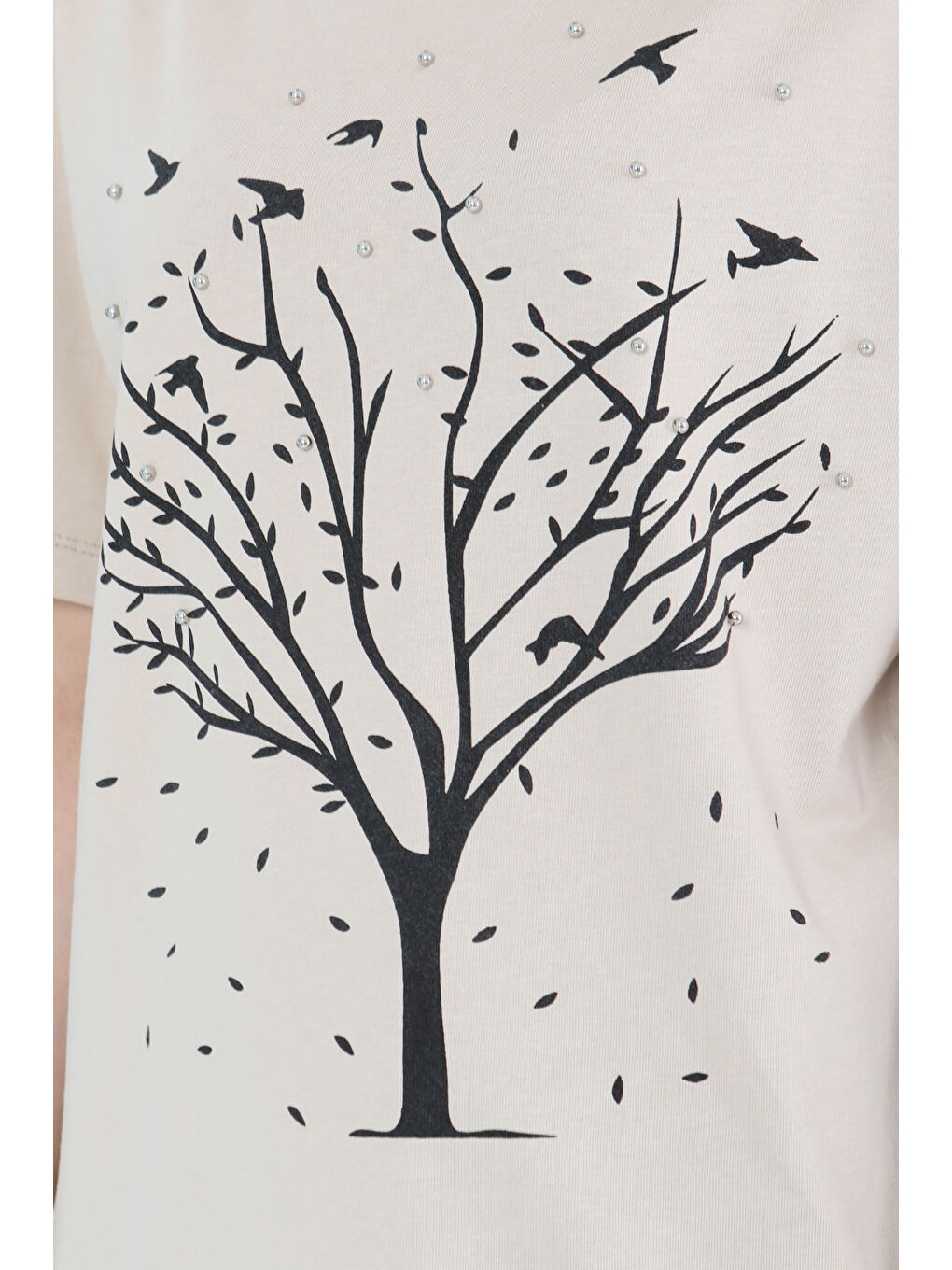 Baskılı Taşlı T-Şhirt Bej - 27375-3