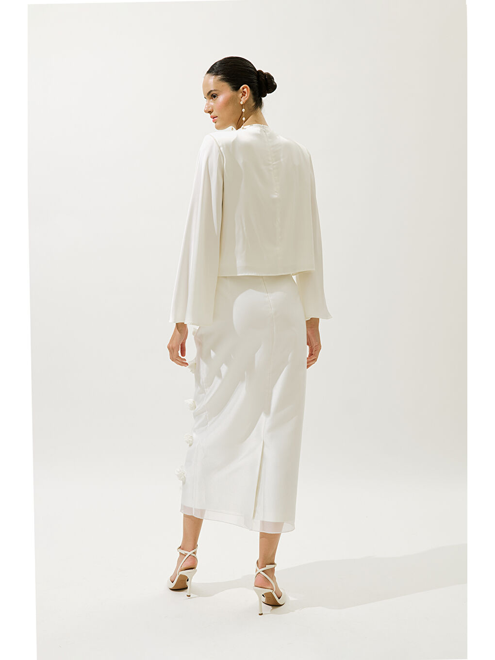 Saten Geniş Kol Bluz Ekru-6