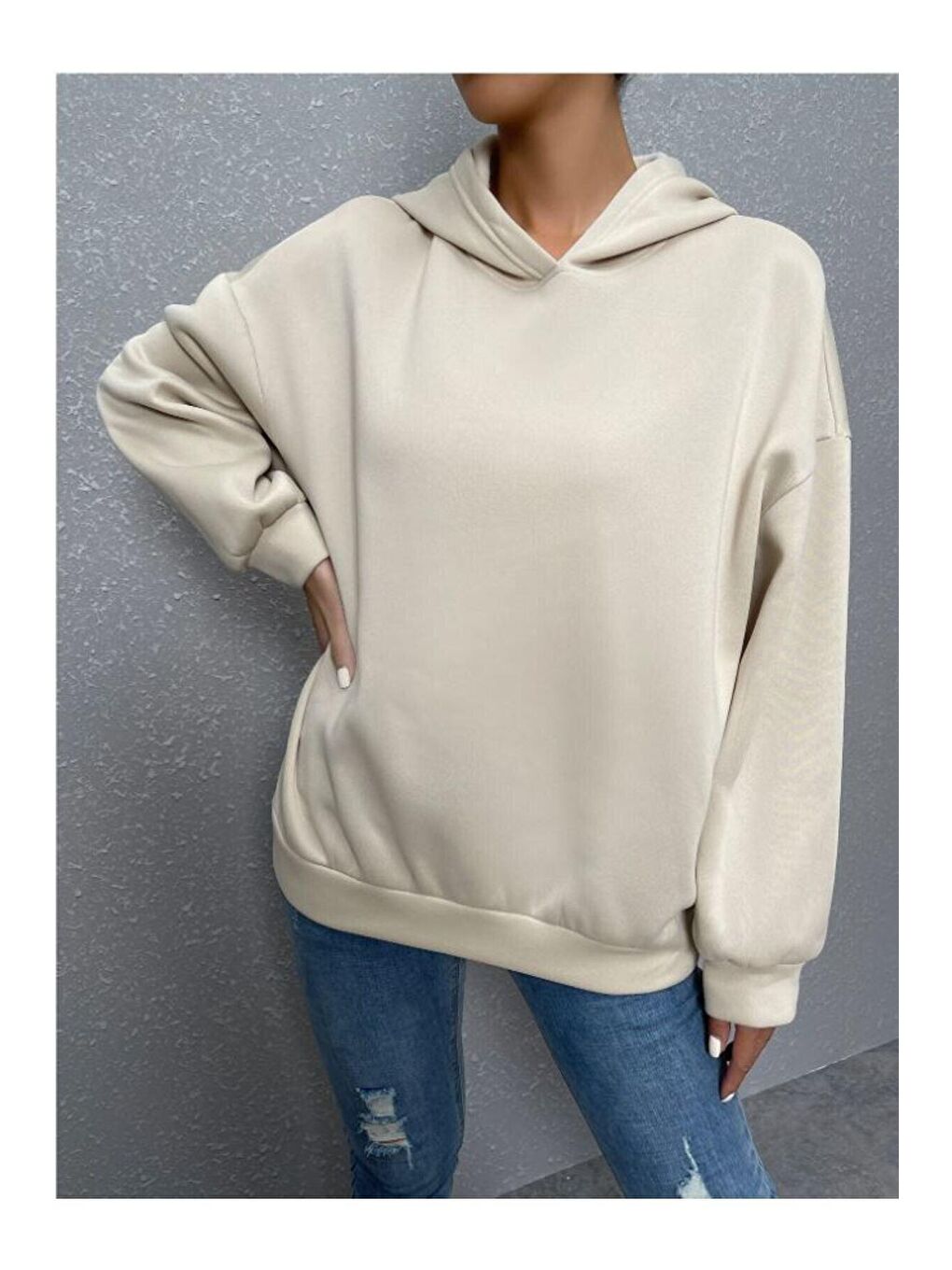 Trendseninle Bej Kadın BEJ Ters Düz Nothing Baskılı Oversize Sweatshirt - 1