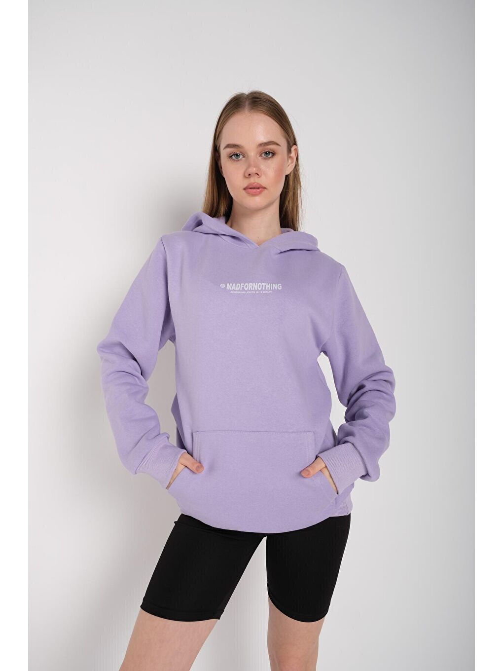 Trendseninle Mor Kadın MOR Mad For Nothing Baskılı Oversize Kapüşonlu Sweatshirt - 1