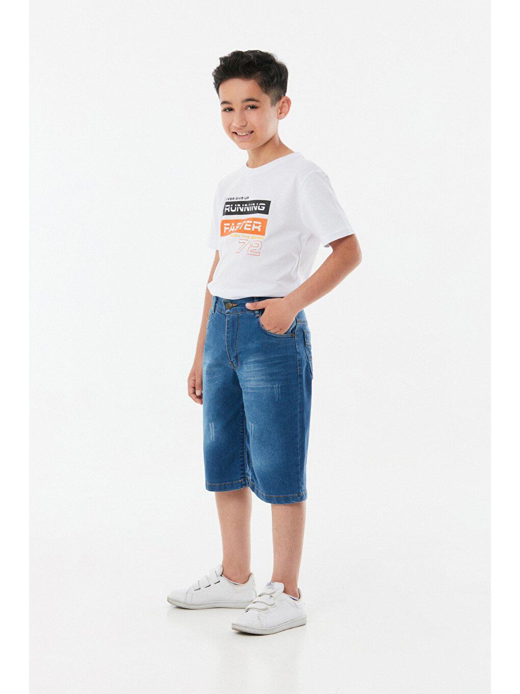 Mavi Eskitme Görünümlü Erkek Çocuk Kapri-1