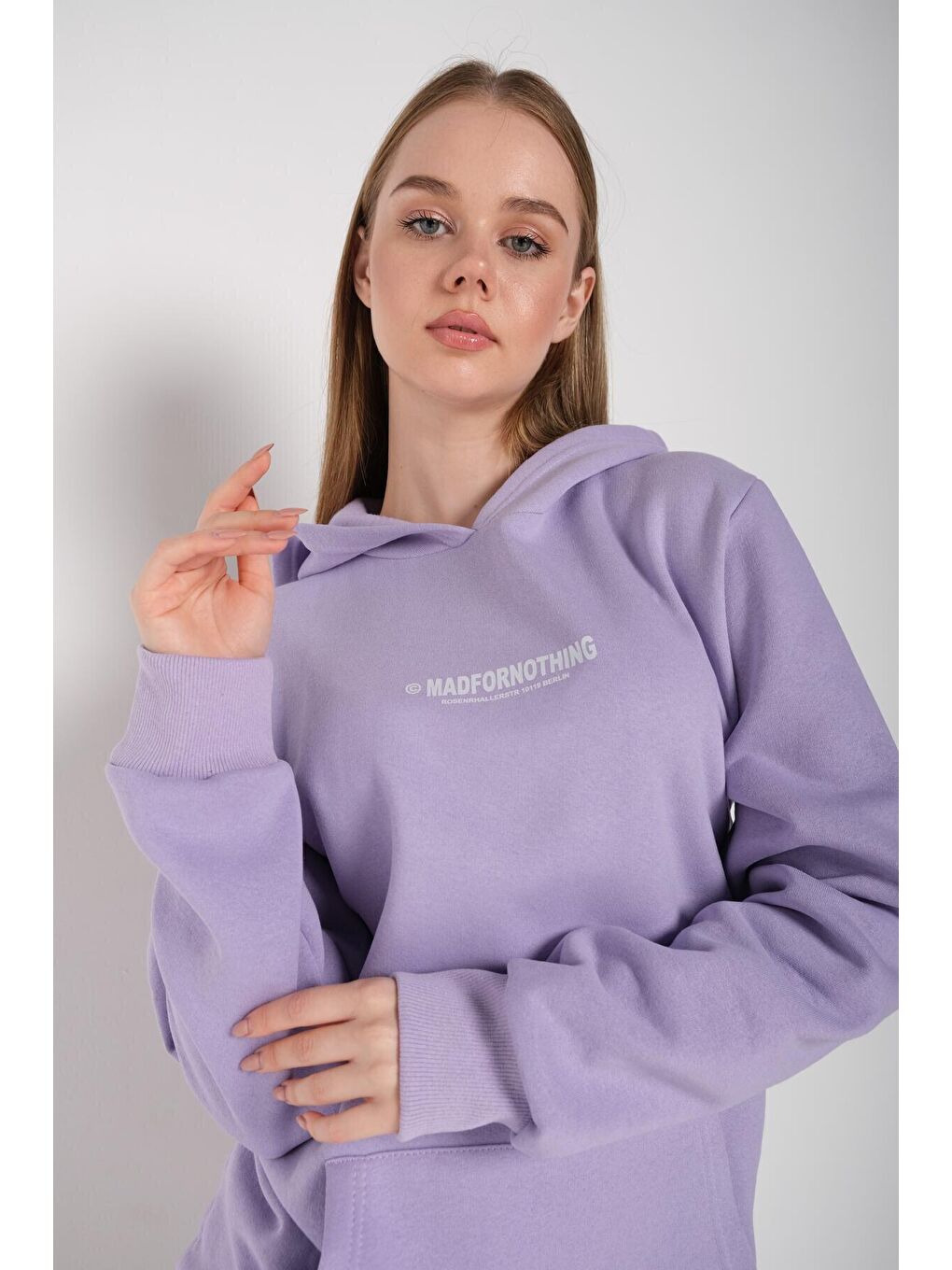 Trendseninle Mor Kadın MOR Mad For Nothing Baskılı Oversize Kapüşonlu Sweatshirt - 2