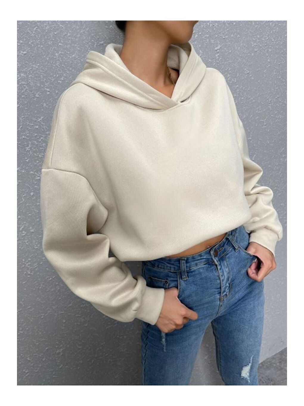 Trendseninle Bej Kadın BEJ Ters Düz Nothing Baskılı Oversize Sweatshirt - 4