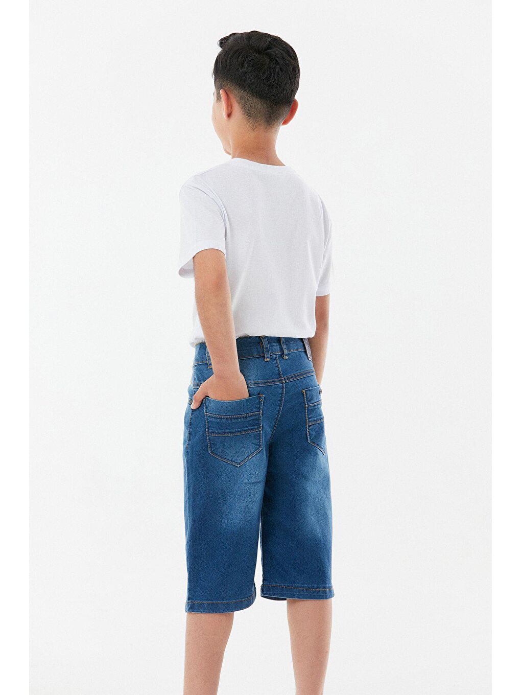 Mavi Eskitme Görünümlü Erkek Çocuk Kapri-3