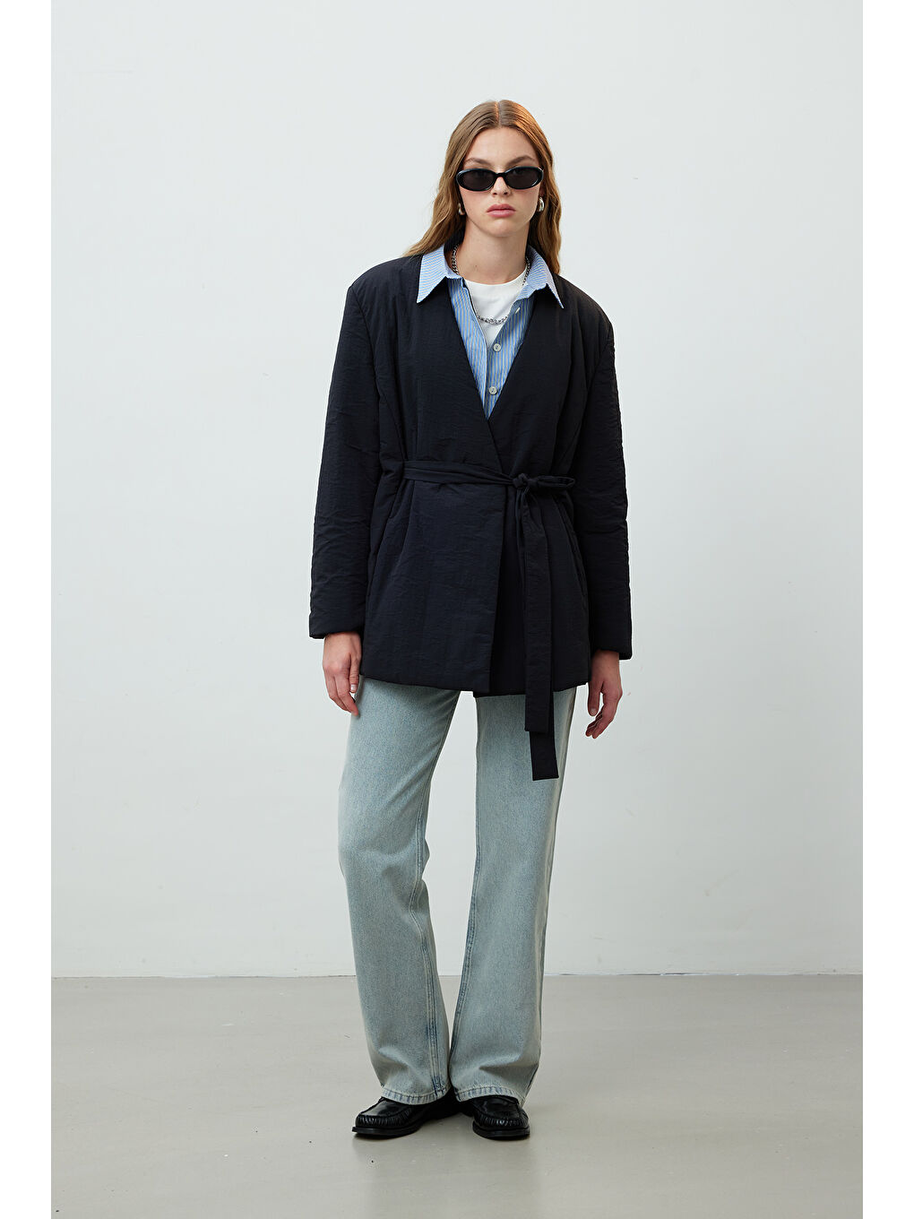 Kimono Tarz Dolgulu Blazer Ceket Siyah