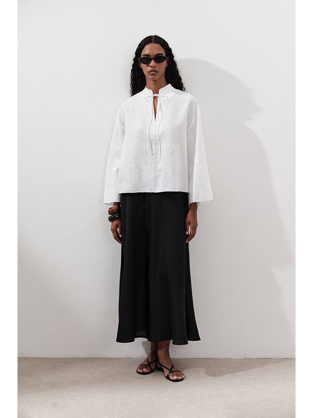 Keten Bağlamalı Bluz Ekru-2