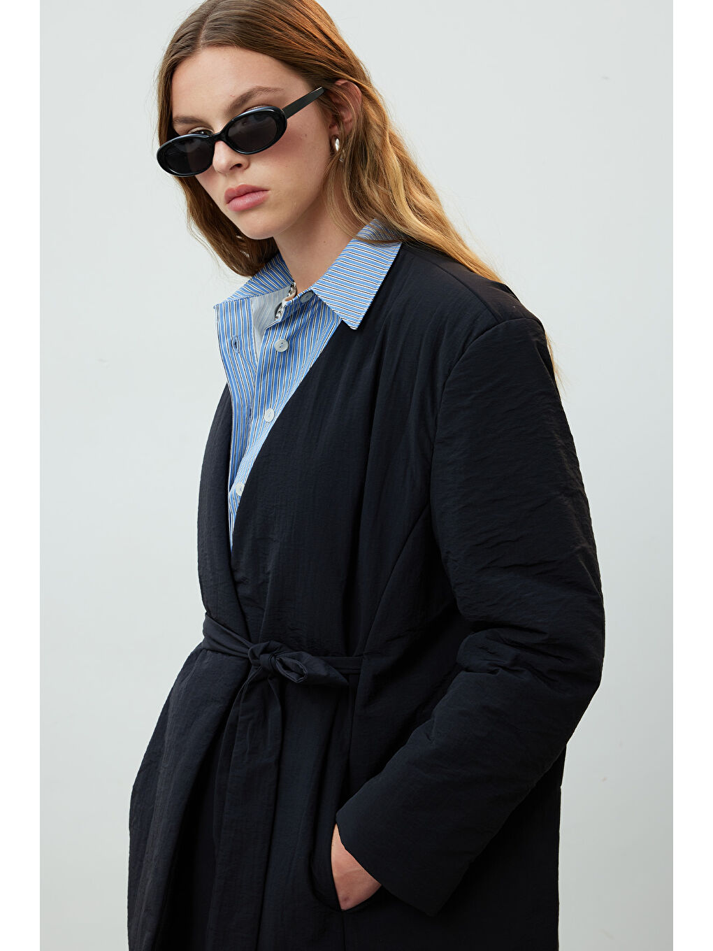 Kimono Tarz Dolgulu Blazer Ceket Siyah-1