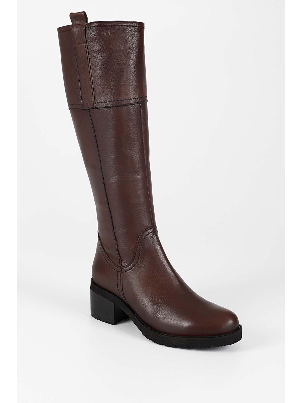 Kahverengi Hakiki Deri Yuvarlak Burun Kauçuk Taban Topuklu Fermuarlı Kadın Günlük Çizme 63591-4