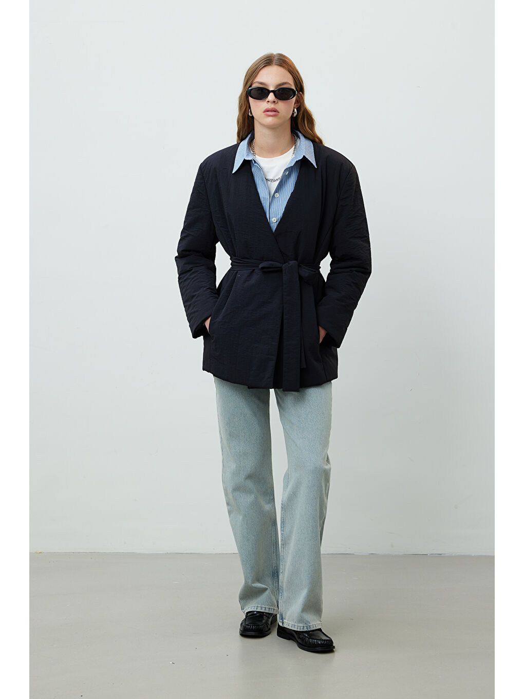 Kimono Tarz Dolgulu Blazer Ceket Siyah-2