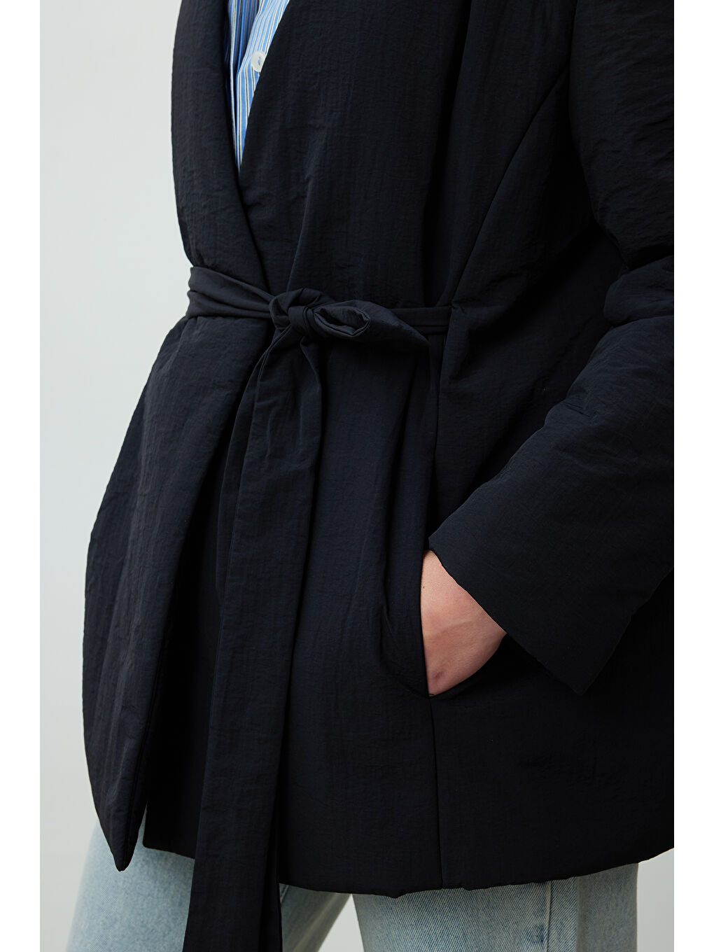 Kimono Tarz Dolgulu Blazer Ceket Siyah-3