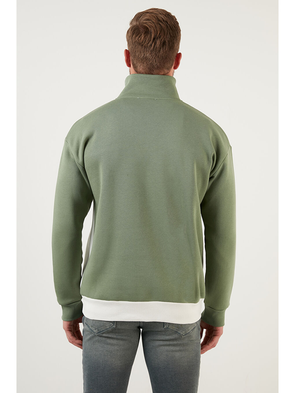 Yeşil Regular Fit Fermuarlı Dik Yaka İçi Tüylü Yumuşak Şardonlu Kışlık Sweat 5905343-5