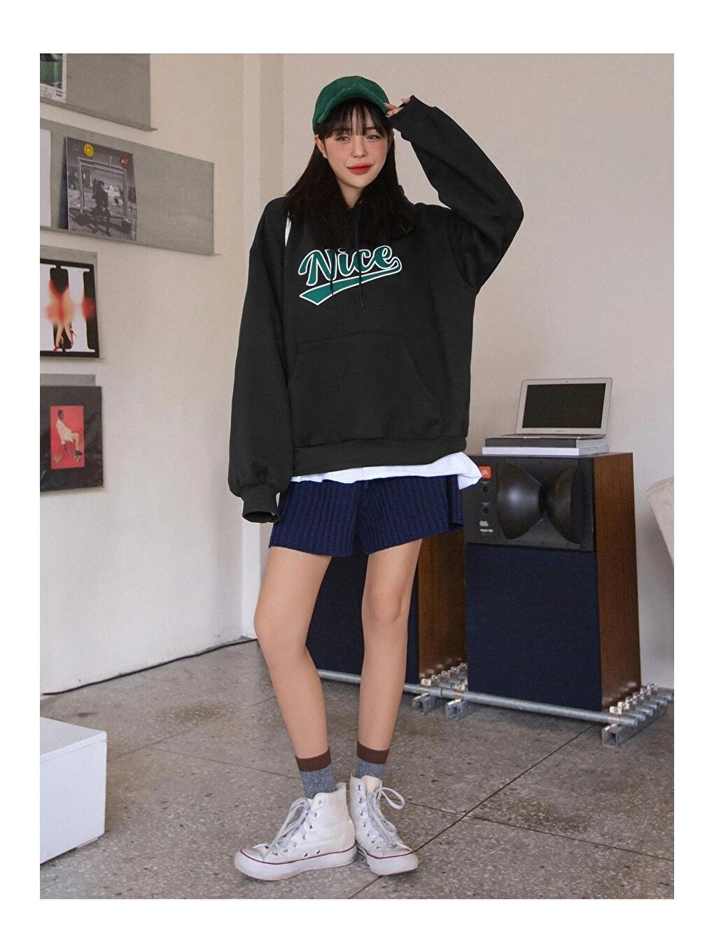 Trendseninle Siyah Kadın SİYAH Oversize Nice Baskılı Sweatshirt - 2