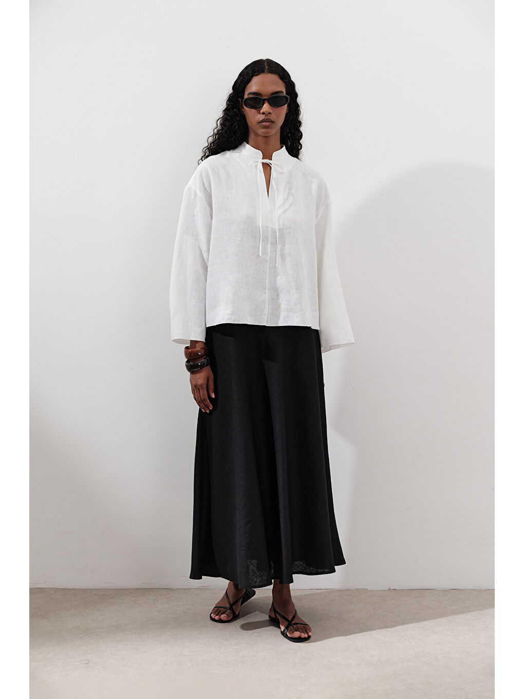 Keten Bağlamalı Bluz Ekru-6